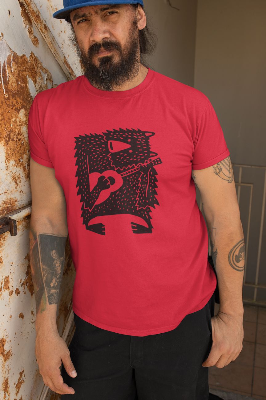 Bear Playing Guitar Woodcut Style Shirt SHIRT HOUSE OF SWANK