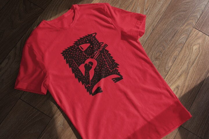 Bear Playing Guitar Woodcut Style Shirt SHIRT HOUSE OF SWANK
