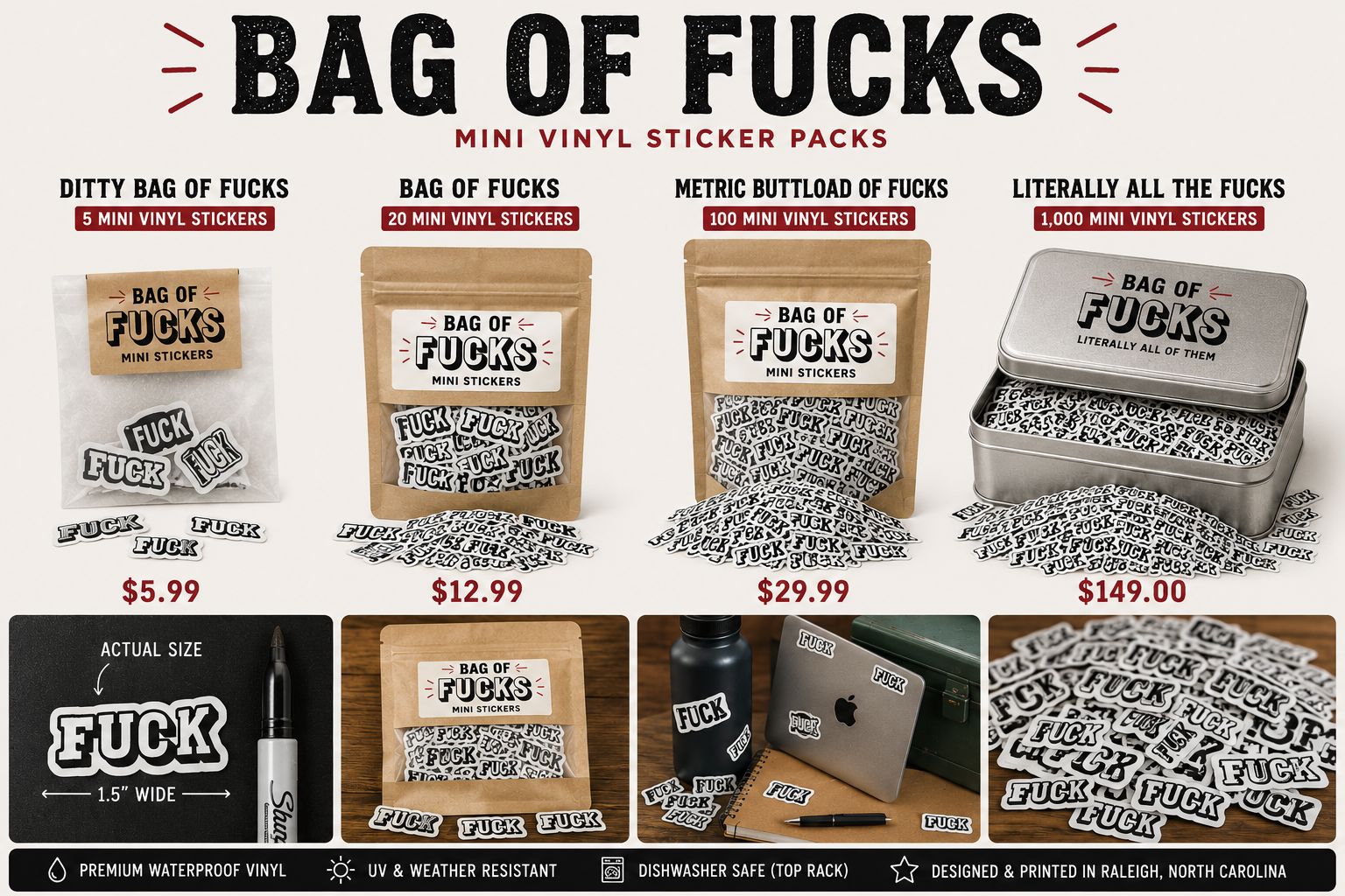 Bag of Fucks – Mini Vinyl Sticker Packs Decorative Stickers HOUSE OF SWANK