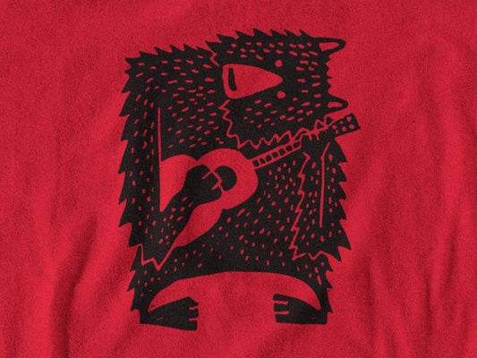 Bear Playing Guitar Woodcut Style Shirt SHIRT HOUSE OF SWANK