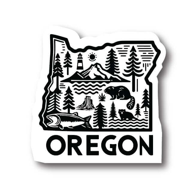 Oregon Symbols Sticker – Oregon State Icons Vinyl Decal for Laptops, W
